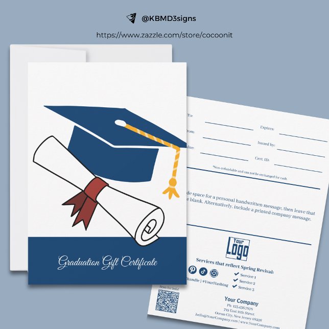 Carte Bleu commercial Certificat cadeau de diplôme blanc (Business Blue White Graduation Gift Certificate)