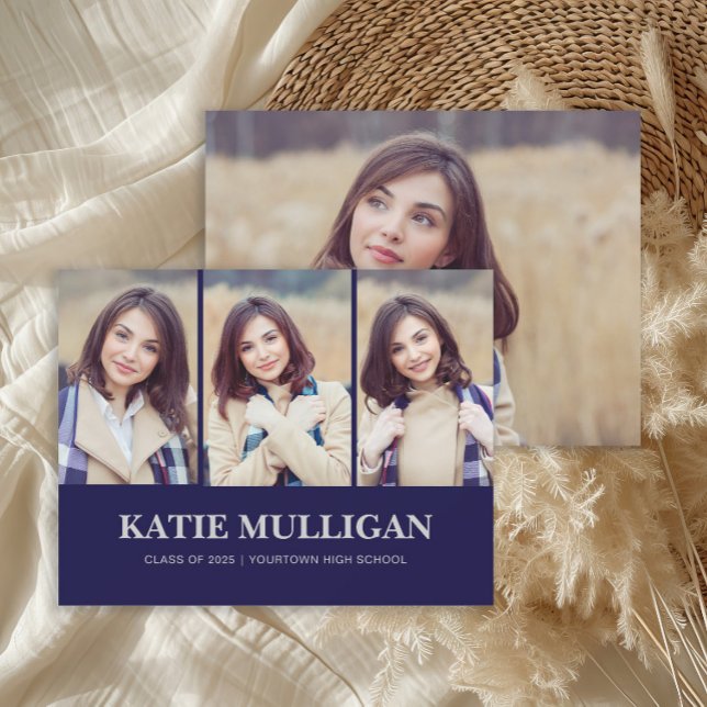 Carte Bleu de la Marine 4 - Diplôme photo (Navy blue graduation 4-photo announcement.)