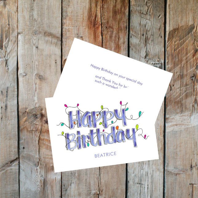 Carte Bleu Dusty Lettré à la main Customisé Joyeux anniv (Dusty Blue Happy Birthday Lettering Folded Card)