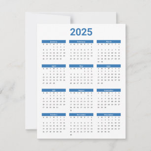 Carte Bleu et blanc 2025 Année à un coup d'oeil Calendri