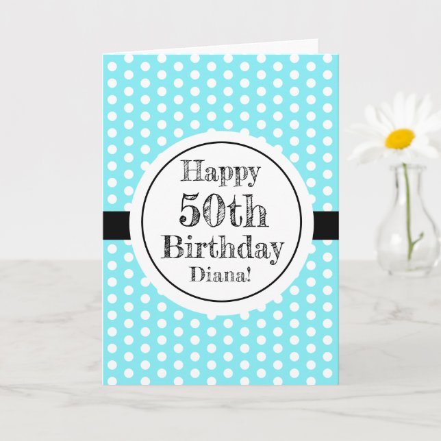 Carte Bleu et blanc 50e anniversaire Pois (Petite plante)