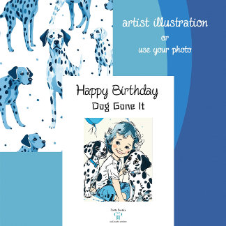 Carte Bleu et blanc illustre Dalmatien | Anniversaire