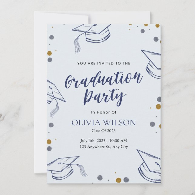 Carte Bleu et Gold Photo Graduation Party (Devant)