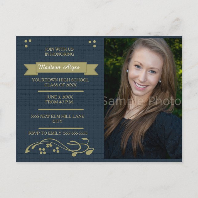 Carte Bleu et Moss Green Photo Graduation Party (Devant)