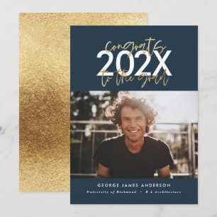 Carte Bleu et or moderne script de graduation photo