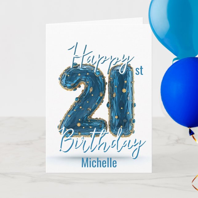 Carte Bleu étincelant avec or Accents 21e anniversaire (Créateur téléchargé)