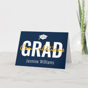 Carte Bleu Jaune Blanc Félicitations Diplômé