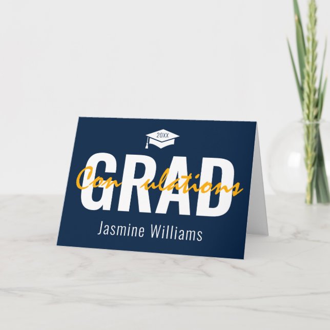 Carte Bleu Jaune Blanc Félicitations Diplômé (Devant)