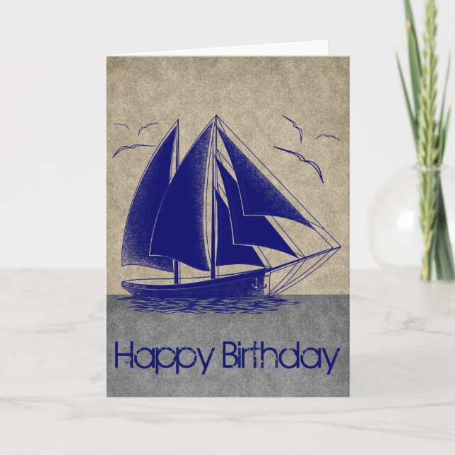Carte Bleu marine nautique Joyeux anniversaire (Devant)