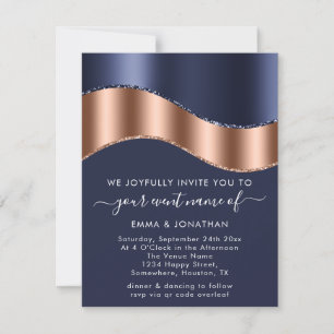 Carte Bleu Marine Rose Gold Bordure Vague QR Code Minima