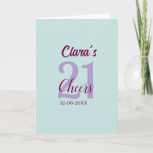 Carte bleu mauve bonne fête 21e anniversaire ajouter nom