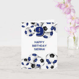 Carte bleu noir balle de football anniversaire de enfant