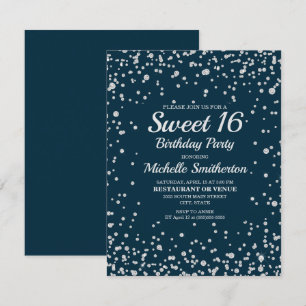 Carte Bleu Nuit Paillettes Argent Anniversaire Douce 16