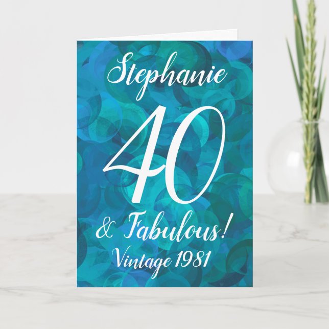 Carte Bleu Océan Abstrait Turquoise 40 et Fabuleux anniv (Devant)