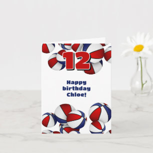 Carte bleu rouge basket-ball filles garçons anniversaire