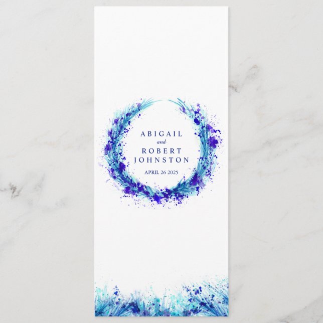 Carte bleu splat art wreath aquarelle (Devant)