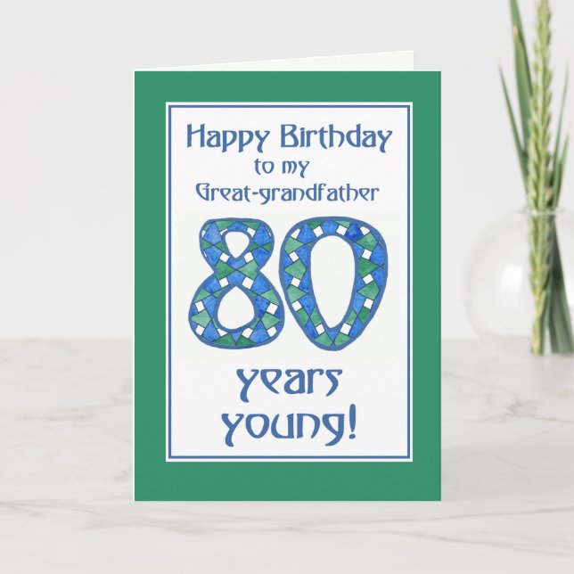 Carte Bleu, Vert, Blanc 80e anniversaire Grand-père (Devant)
