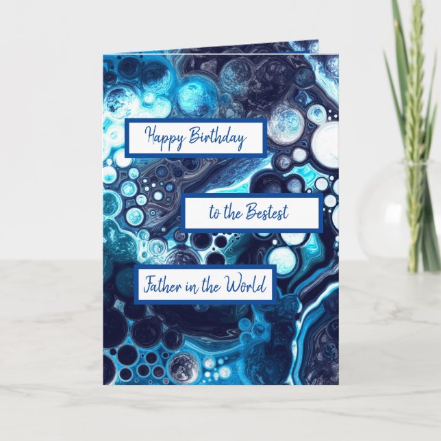 Carte Bleu Vert Marbre Art Joyeux Anniversaire Père (Devant)