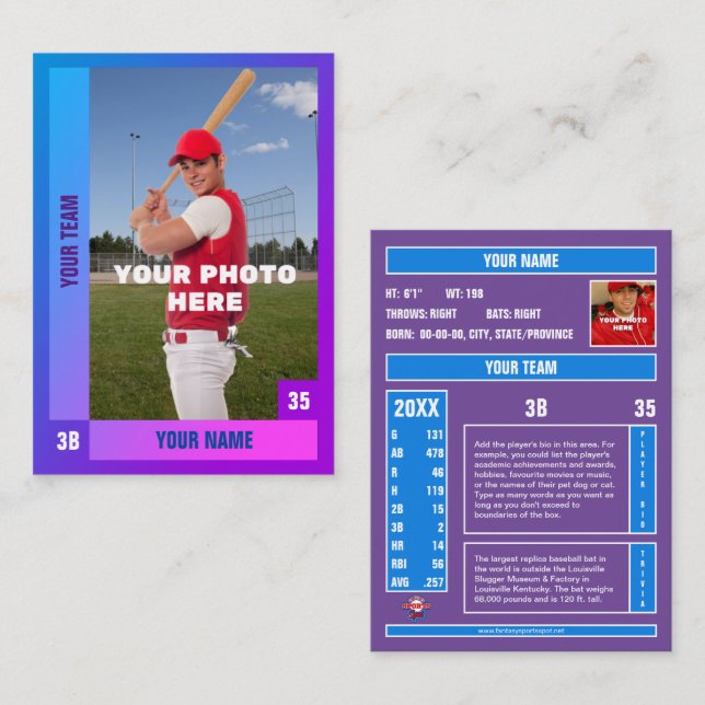 Carte Bleu/Violet Baseball - Statistiques Personna (Devant / Derrière)
