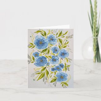 Carte Bleu violet feuilles verts - blanc plié - tout occ