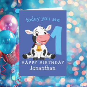 Carte bleue 1er Anniversaire Vache