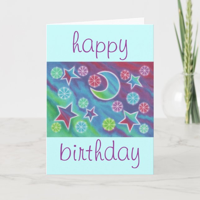 Carte bleue Bright Night 'happy anniversaire' (Devant)