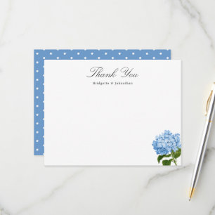 Carte bleue Hydrangea Nom personnalisé Merci plat