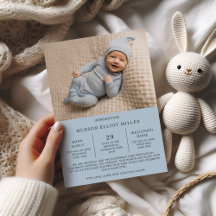 Carte bleue moderne faire-part de naissance Preemi