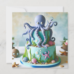 CARTE BLEUE OCTOPUS DÉCORÉE GÂTEAU ANNIVERSAIRE DE ENFAN