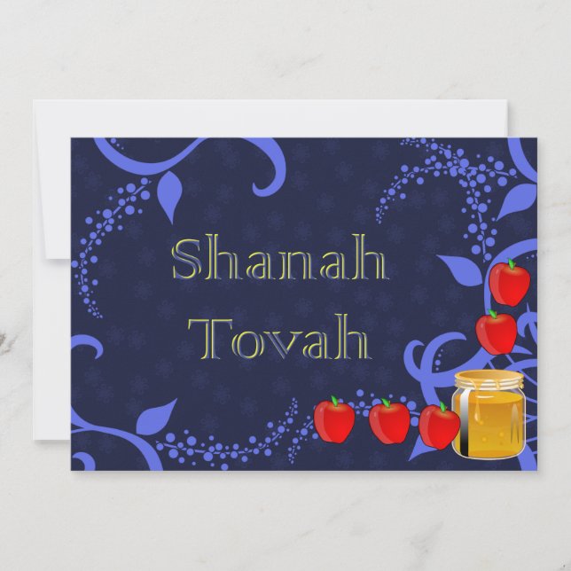 Carte bleue plate pour Rosh Hashanah avec pommes e (Devant)