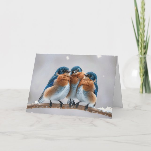 Carte Bleus d'anniversaire sur une branche d'hiver (Devant)