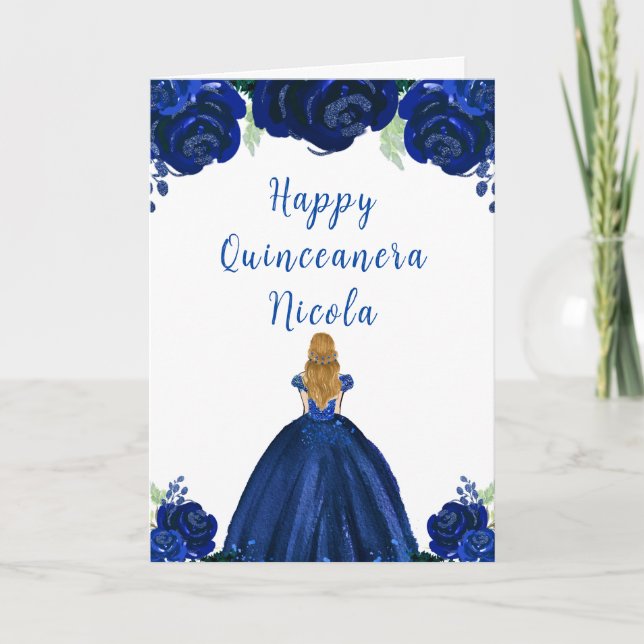 Carte Blonde Cheveux Princess Marine Floral Quinceanera (Devant)