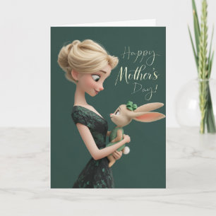 Carte Blonde en vert avec Baby Bun Bun pour la fête des