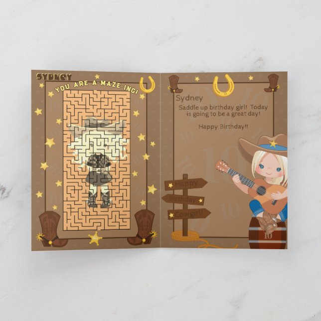 Carte Blonde Girls A-Maze-ing Cowgirl Birthday Card (Intérieur)
