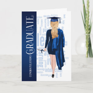 Carte Blonde Hair Blue Casquette et Gown Female Graduate