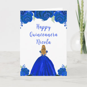 Carte Blonde Hair Princess Blue Floral Quinceanera