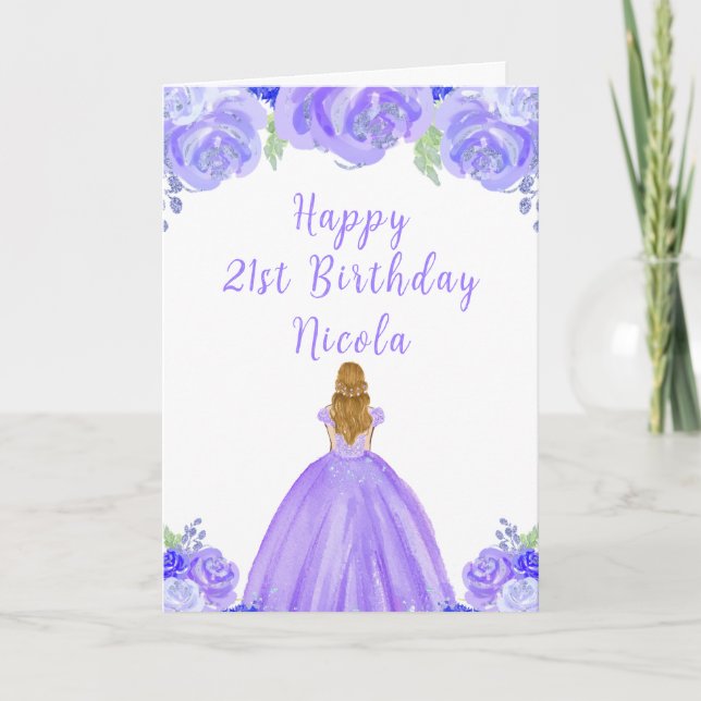 Carte Blonde Hair Princess Purple Floral Anniversaire (Devant)