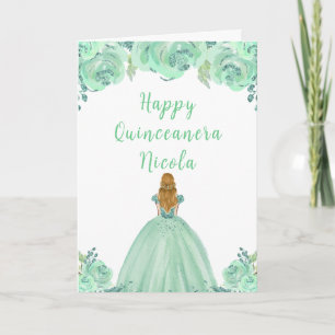 Carte Blonde Hair Princesse Mint Floral Quinceanera