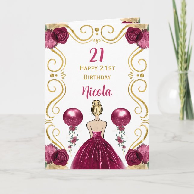 Carte Blonde Princesse Bourgogne Joyeux Anniversaire (Devant)