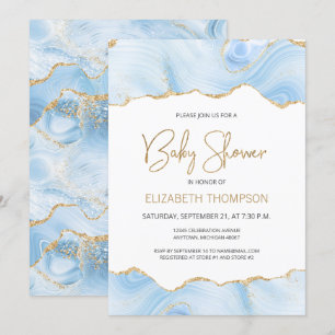 Carte Blue Agate Gold Parties scintillant Boy Baby showe