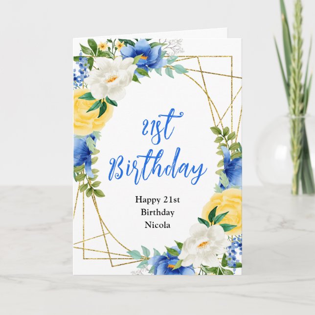 Carte Blue and Yellow Floral Birthday (Devant)