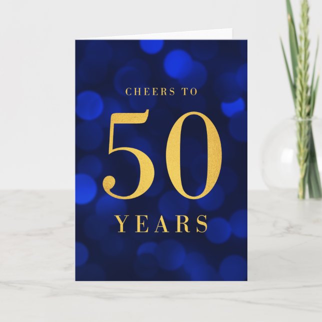 Carte Blue Bokeh Gold salue à 50 ans anniversaire (Devant)