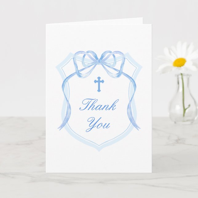 Carte Blue Bow Crest Holy Cross Religious Thank You (Petite plante)