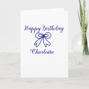 Carte Blue bow CUTIE AJOUTER NOM BABY heureux anniversai