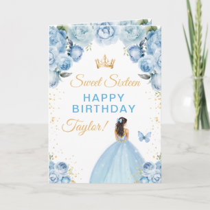 Carte Blue Brunette Sweet sixteen fille cheveux Annivers