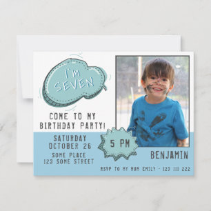 Carte Blue Cartoon Speech Bubble Boy Photo Anniversaire