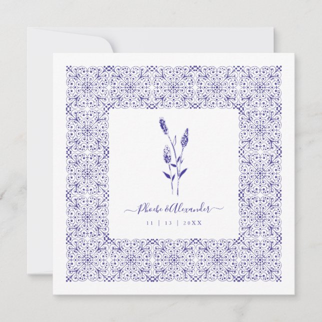 Carte Blue Elegant Sophisticated Wedding Lace Wildflower (Devant)