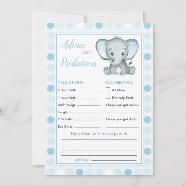 Carte Blue Elephant Polka Dot Baby Prédiction & Conseils (Devant)