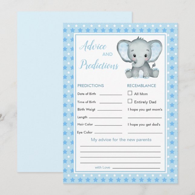 Carte Blue Elephant Stars Baby Prediction & Conseils (Devant / Derrière)