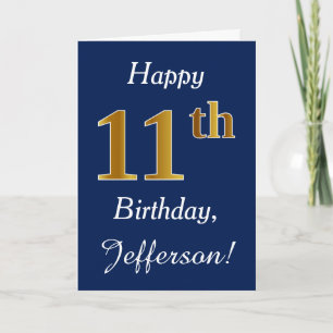 Carte Blue, Faux Gold 11e anniversaire + Nom personnalis